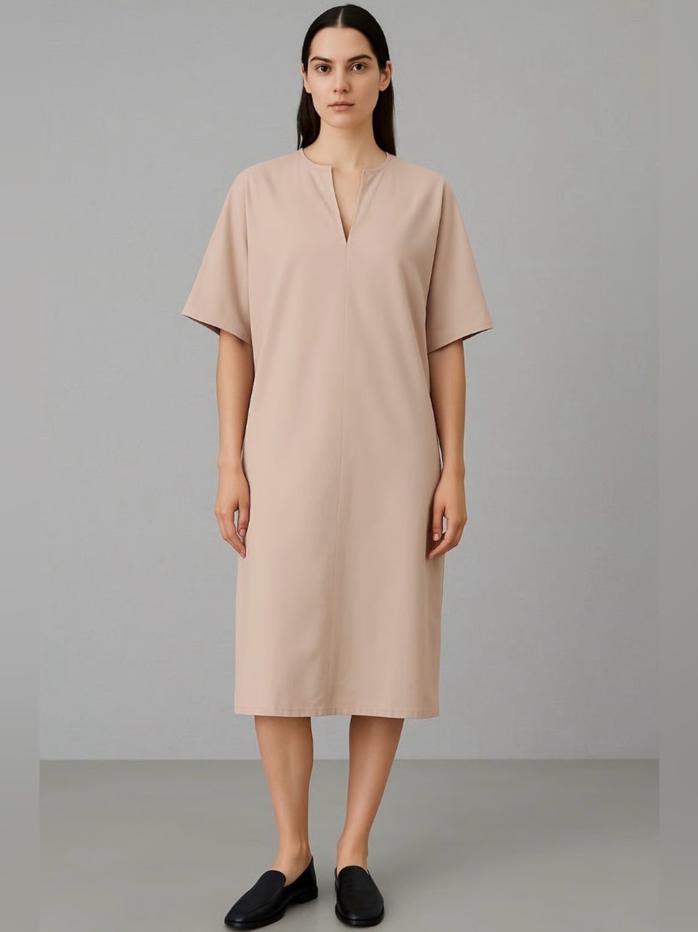 COS Split Neck Midi Shift Dress in Blush Pink - Size M